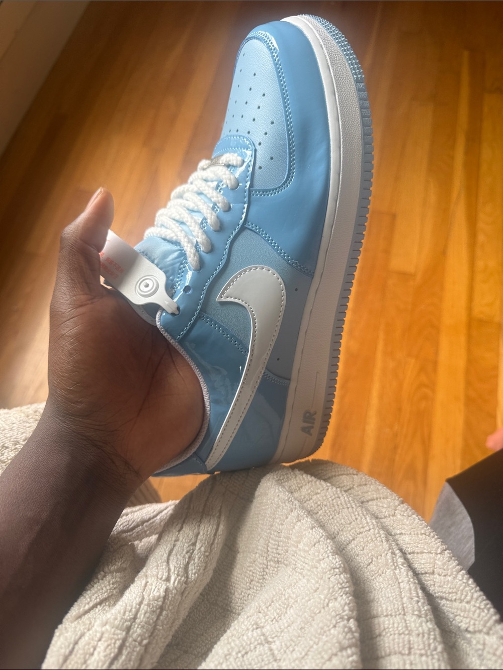Nike Low-Top Patent Leather Sneakers - Light Blue & White